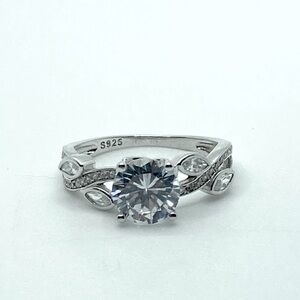 Vtg Sterling Silver Cubic Zirconia Stone Twisted Band w Leaves Floral Sz 7.75
